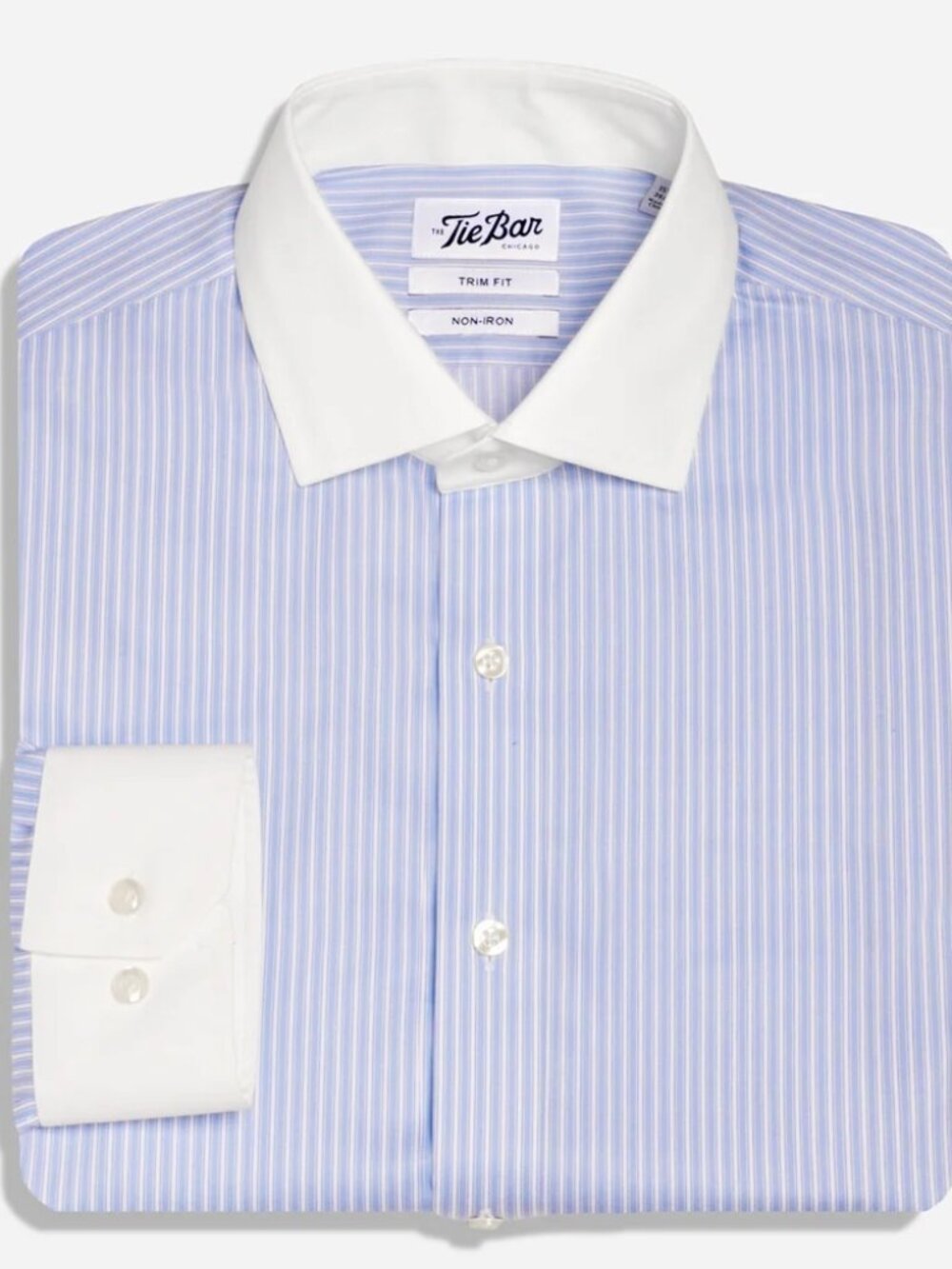 The Tie Bar Pinpoint Contrast Stripe Blue Non-Iron Dress Shirt Trim Fit 15.5